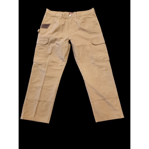 Wrangler Ripstop DOUBLE KNEE Workwear Cargo Pants 38x30 Tan Utility Carpenter - Picture 3 of 16
